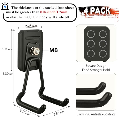 ULIBERMAGNET Heavy Duty Magnetic Hooks,4 Pack Strong Extra Large Magnet Hook for Power Drill,Garden Tools,Hose,Pegboard,Garage,Workshop,Magnetic Storage Utility Hooks for Indoor Outdoor Hanging