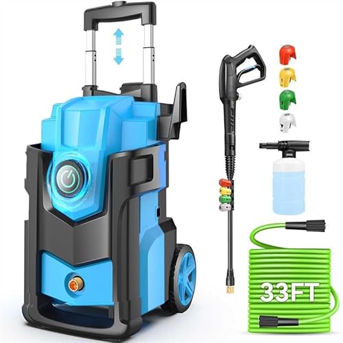 Electric Pressure Washer, 5000 PSI 4.0 GPM Heavy Duty Power Washer, with 4 Nozzles,Foam Cannon,33FT Hose Reel and 500ml Soap Bottle for Home/Cars(Light Blue)