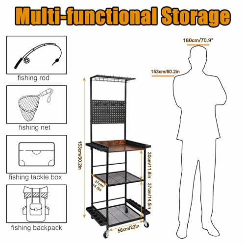 Aventik Fishing Rod Holders For Garage, 3-Tier Fishing Rod Rack Store 12 Rods& 8 Reels, Heavy Duty Pegboard Freestanding Rod Rack