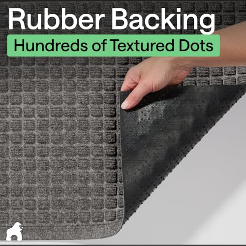 GORILLA GRIP® Ultra Absorbent Front Door Mat Outside Entrance 47x35, Traps Dirt and Moisture, HydroABSORB Indoor Outdoor Doormat Holds Up to 6 Cups Water, Stain and Fade Resistant Welcome Mat Charcoal
