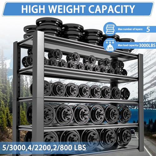 Nexvrtau 5-Tier Garage Shelving Heavy Duty, 3000 LBS Capacity Metal Storage Rack 24" D x 60" W x 76" H, Adjustable Steel Shelves Unit for Garage, Warehouse, Basement, Pantry, Workshop.1 Pack