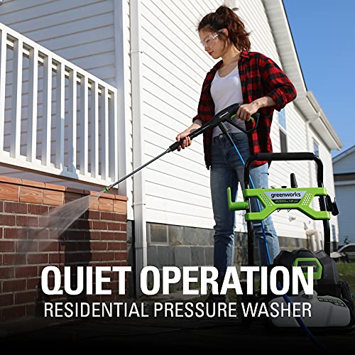 Greenworks 2000 PSI (1.2 GPM) Electric Pressure Washer (25°, 40°, Soap, and Turbo Nozzle) For Use On Decks, Fences, Concrete Patios, Sidewalks & More. Medium-Duty