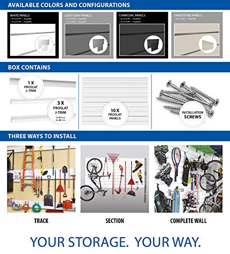 Proslat Garage Storage PVC Slatwall Panel - 2 Packs of 8 ft. x 4 ft. Sections (20 Single Slats which make up 64 sq.ft ) (Light Gray)