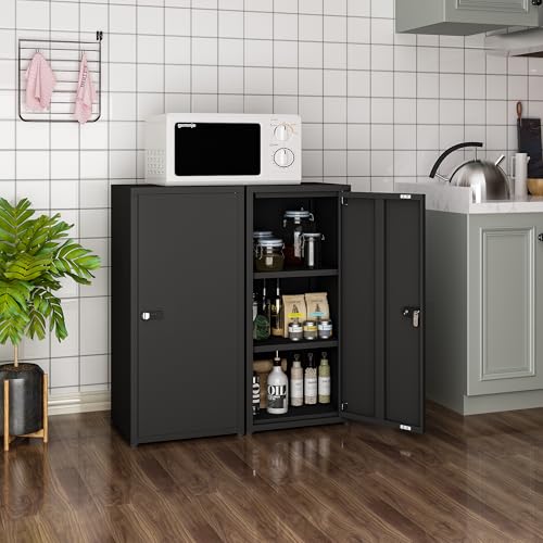 MIOCASA Metal Storage Cabinet with Lock, 3 Adjustable Shelves Single Door Steel Locker for Home, Office & Garage (Black)