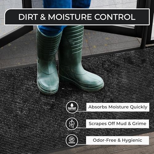 Large Door Mat 3' x 5' Charcoal, Heavy Duty Commercial Floor Mat, Industrial Floor Mat for High Traffic Areas, Or Business Entryway Nonslip Rubber Backing.
