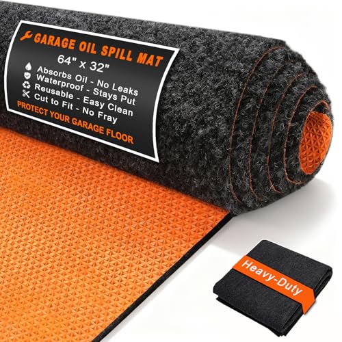 Golener Oil Spill Mat - 64"x32" Garage Floor Mat for Under Car, 1/4" Thick, Rubber Floor Mat, Absorbent Oil Mat, Protect Floor from Spills & Stains, Waterproof, Reusable, Washable, Durable, Heavy Duty