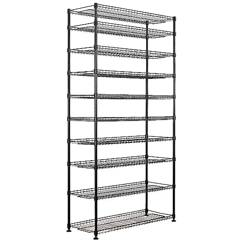SafeRacks 10-Tier Pantry Shelf, Metal Wire Shelving Unit with Adjustable Shelves & Feet, Anti-Tip Kit, NSF Certified Steel Storage Rack for Kitchen or Garage Black 14" DÌ—36" WÌ—68" H