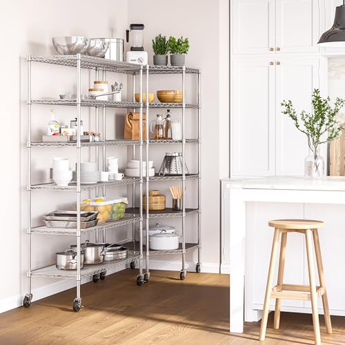 Seville Classics UltraDurable Commercial-Grade 6-Tier NSF-Certified Corner Steel Wire Shelving with Wheels, 28" W x 28" D x 72" H