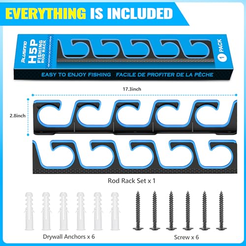 PLUSINNO H5P Fishing Rod/Pole Holders for Garage, Wall or Ceiling Mounted Fishing Rod Holder with Soft Protective Pad, Fishing Rod Storage Organizer Holds up to 5/10/20 Rod or Combos or Nets