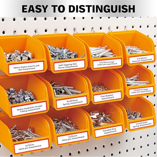 ELEAD Pegboard Bins Organizer Set 12-Pack - Durable Storage Tray for Screws, Nuts, Bolts, Hardware, Crafts, Accessories | Fits Standard Pegboards | 16 Labels for Garage Workshop Craft Room