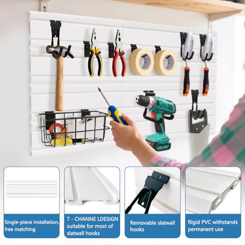 COLCUT 6PCS Slatwall Panel, Slat Wall Paneling System for Garage, PVC Garage Wall Organizer 6"x24", Slatwall Board for Workshop Organization, Retail Display, Easy Installation,White
