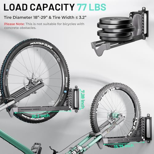 Swivel Bike Rack Wall Mount, Bike Hangers for Garage, Space-Saving Vertical Bike Holder, Holds up to 77 lbs, Bicycle Wall Hanger Storage, No Heavy Lifting Required Indoor Hanging Bike Rack-Gray