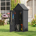 Bifanuo Deck Box Storage Shed Outdoor Storage Cabinet, Vertical Waterproof Resin Material Plastic Shed with Removable Shelves, 12 Hooks and Lock Ring for Garden, Pool and Patio (Black)