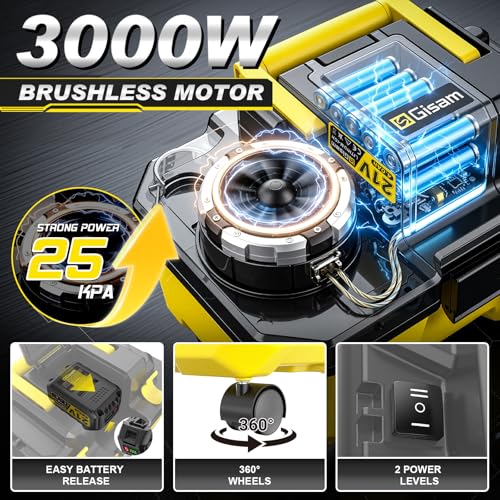 Cordless Shop Vac,3000W Brushless Motor,2x4.0Ah Battery Powered Shop Vac - 3-in-1 Wet Dry Vacuum Wet and Dry with HEPA Filter,Shoulder Strap & Accessory Storage Holder,Portable for Garage,Workshop,Car