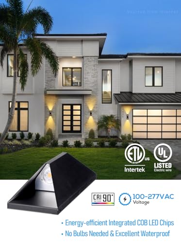 LEONLITE Dimmable LED Up Down Wall Light, 100-277V, CRI 90+, IP65 Waterproof, 10%-100% Dimmable for Commercial Outdoor, 14 Inch Modern Porch Light, 3000K, Pack of 2