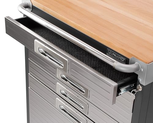 Seville Classics UltraHD Heavy Duty Rolling Cabinet Workbench Table w/Solid Wood Top, Workstation for Garage, Office, Workshop, Graphite, 6-Drawer Soft Close (28" W x 25" D)
