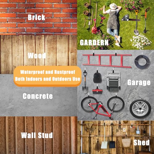 Juformin Heavy Duty Utility Hooks - Wall Mount, Hooks for Garage, Hose, Bike, Ladder, Leaf Blower Hanger (6 Medium)