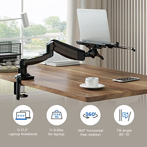 FLEXIMOUNTS 2-in-1 Monitor Arm Laptop Mount Stand Swivel Gas Spring LCD Arm Height Adjustable Desk Mounts for 10''-24' Monitor/ 11-17.3 inches Notebook