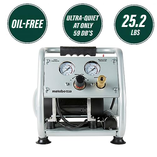Metabo HPT Quiet Air Compressor, Portable 1 Gallon Oil-Free Air Compressor, Ultra-Quiet Operation at 59 dB, Universal Quick Coupler for Fast Tool Changes, Compact and Lightweight, EC28M