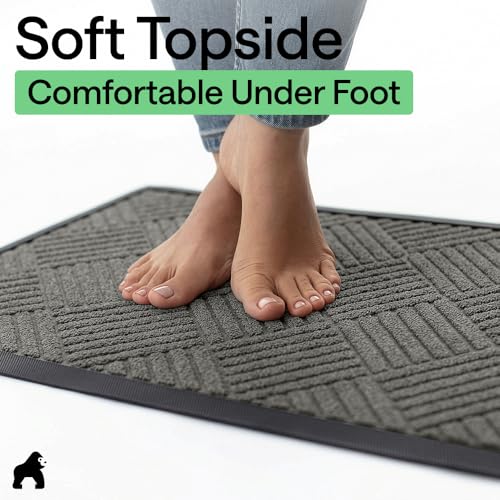 GORILLA GRIP 100% Waterproof All-Season WeatherMAX Doormat US Designed Natural Rubber, Stain Fade Resistant, Low Profile Indoor Outdoor Door Mats, Easy Clean, 29x17 Gray Diamond