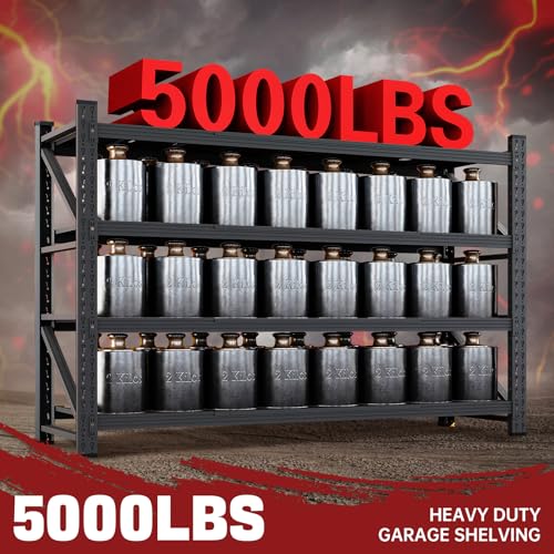 RAVIGIN 5000LBS Storage Shelves,71" W Garage Shelving Heavy Duty Metal Adjustable Garage Shelves, Shelving Units Industrial Shelving for Warehouse,71" W x 24" D x 70" H,Black
