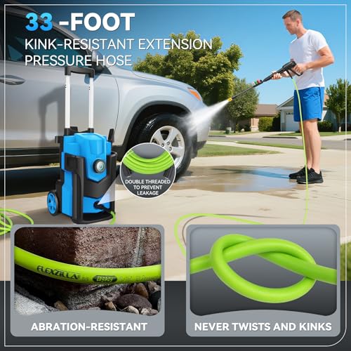 Electric Pressure Washer, 5000 PSI 4.0 GPM Heavy Duty Power Washer, with 4 Nozzles,Foam Cannon,33FT Hose Reel and 500ml Soap Bottle for Home/Cars(Light Blue)