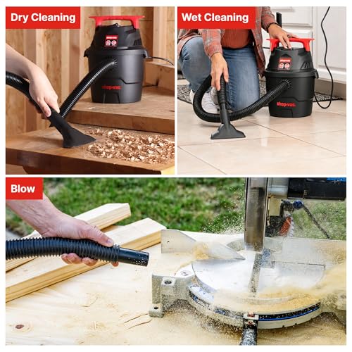 Shop-Vac 1.5 Gallon 2.0 Peak Wet/Dry Vacuum, Small Portable Shop Vacuum with Attachments, Mini for Garage, Car, Home and Pet