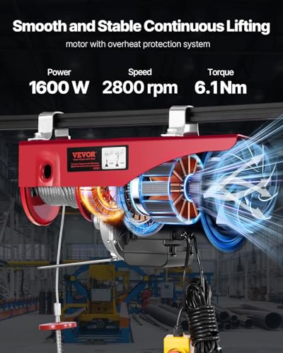 VEVOR 2200lbs Electric Hoist w/14ft Wired Remote Control, 110v Electric Hoist with 40ft Single Cable Lifting Height, for Garage Warehouse Factory Control for Garage, Shop, Hotel, Home