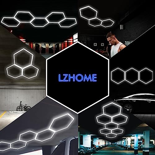 LZHOME Updated Hexagon Garage Light: 79200LM Super Bright Hexagon Garage LED Light, 5000K Natural White, 72 Packs LED Light Car Detailing Ceiling Lights for Warehouse Basement Gym Barbershop Salon