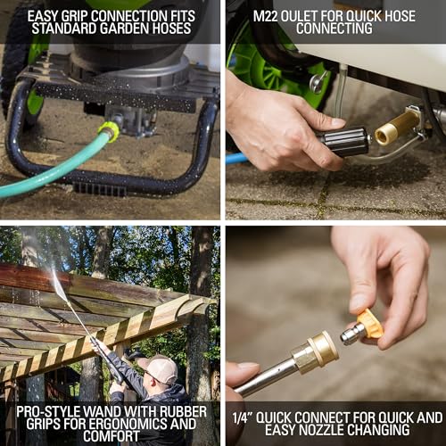 Greenworks 2300 PSI (2.3 GPM Max) Electric Pressure Washer (25°, 40°, Soap, and Turbo Nozzle) For Use On Decks, Fences, Concrete Patios, Sidewalks & More. Medium-Duty