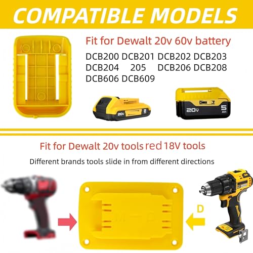 Ryzljss 20 Pack Tool Battery Packs Mount Bracket Compatible with Dewalt 20V 60V Battery Drill Tools, 10 PCS Tool Mount Bracket and 10 PCS Batteries Packs Mount Bracket with Screws