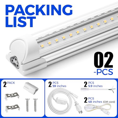 Barrina LED Shop Lights 2FT, 20W 3000LM 5000K, T8 LED Light Fixture, Clear Cover, Ceiling and Utility Shop Light, Linkable Tube Lights for Room, Garage, Workbench, Warehouse, 2 Packs