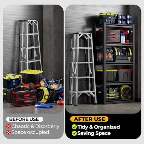 Auto Dynasty 5-Tier Storage Shelves, 72" H Heavy Duty(3000LBS Capacity) Adjustable Garage Shelving, Metal Storage Utility Rack Shelf Unit for Pantry Kitchen Warehouse, 72" H x 35" W x 16" D, Black
