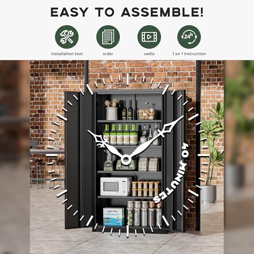 Greenvelly 72" H Metal Storage Cabinet, 36" W x 18" D Black Locking Metal Garage Storage Cabinet with Doors and 4 Adjustable Shelves, Lockable Steel Cabinets for Home Office, Garage, Shop, School