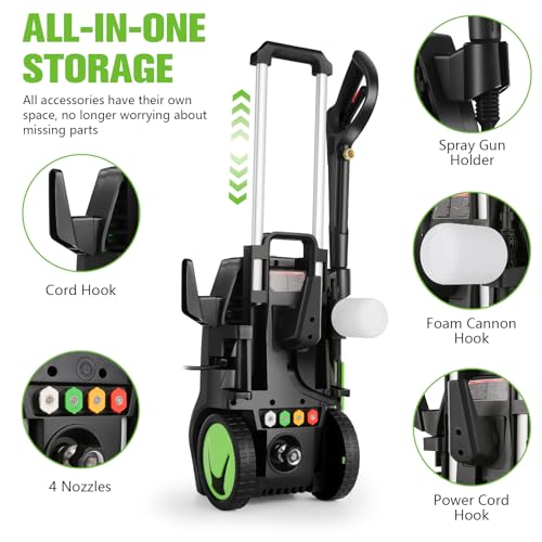 Imdot Heavy Duty 5000PSI 4.0GPM Electric Pressure Washer with 33FT Hose, 4 QC Nozzles for Cars/Fences/Patios/Home Cleaning, Deep Green