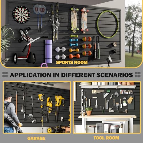 RORA Slat Wall Paneling Garage Slat Wall Storage Systems 4x8 ft Slatwall Black Heavy Duty Satwall for Tool Organization ,Pvc SlatWall Panels,Fits for Storage and Display