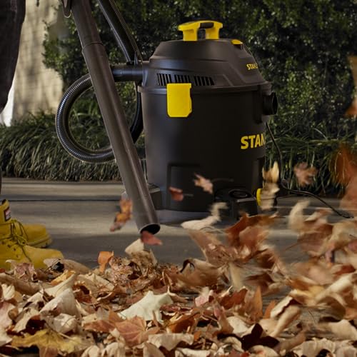 STANLEY 10 Gallon Wet Dry Vacuum, 6 Peak HP Poly Built-in Drain Shop Vac Blower with Powerful Suction, Multifunctional Shop Vacuum W/ 6 Horsepower Motor for Job Site, Garage, Basement, Van, Workshop