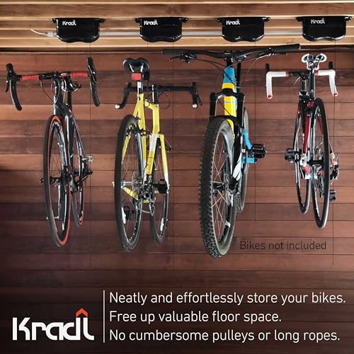 Kradl 2-Pack (40 Pound / 40 Pound). Ceiling Mount Bike Lift and Rack. Bicycle Storage Hoist Without Electricity, Clumsy Ropes or Pulleys.