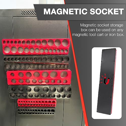 EACELIY 6-Piece Magnetic Socket Organizer Set, 1/2", 1/4" and 3/8" SAE & Metric Deep & Shallow Socket Holder Kit, holds 141 stanard Sockets, attaches to steel box/tool cart (sockets not included)