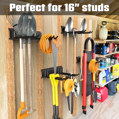 WALMANN Wall Mounted Garden Tool Organizer for Garage, Heavy Duty Folding Chair Storage Rack, 11-Inch Tools Storage Hooks for Shovels, Rakes, Ladders, Hold Up to 400 lbs(Tool Rack)