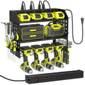SUNALLY Power Tool Organizer Wall Mount with Charging Station,3 Layer Heavy Duty Metal Tool Storage Rack with 4 Drill Holders, Power Tool Shelf for Garage, Warehouse, Workshop, Gifts for Men, Husband