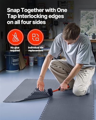 VEVOR Garage Floor Tiles 20.2 x 20.2 x 0.2 inch, Interlocking Ease of Installation Diamond Plate Slip-Resistant Texture Non-Slip Sturdiness, for Garages, Warehouse, Tool Room, Graphite Gray, 16 Pack