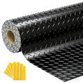 7.5x18 FT Garage Floor Mat, Flooring Roll with 20Pcs Tapes, 135 sqft Diamond Plate PVC Rubber Trailer Mat, Non-Slip Floor Mat for Garage, Warehouse, Gyms, Trailer, Pickup Truck (Black)