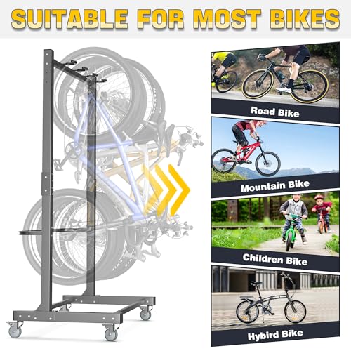 Ultrawall Freestanding Bike Rack with Wheels, Vertical Bike Storage Stand for Garage, Indoor Bicycle Organizer Holds Up to 4 Bikes, Heavy-Duty Steel Bike Rack