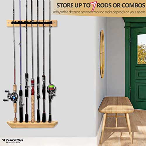 THKFISH Fishing Rod Racks Fishing Rod Holders for Garage Wood Fishing Pole Wall Rack Store 7 Fishing Rod Combos,1 Pair