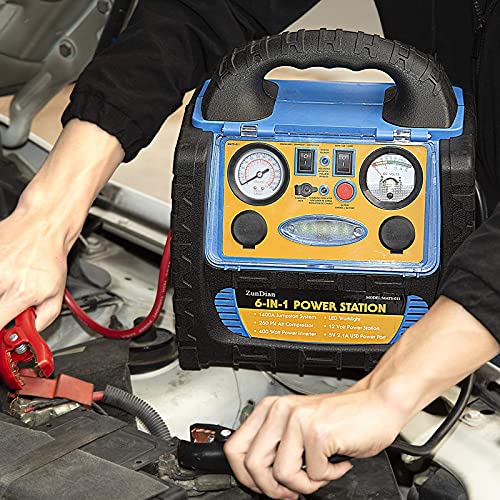 Car Jump Starter with Air Compressor, 1800A Battery Booster Pack for Up to 8.0L Gas & 6.0L Diesel, 150PSI Tire Inflator, 400W Portable Power Station with AC Outlet, 6-in-1 Jump Box for Cars, Trucks