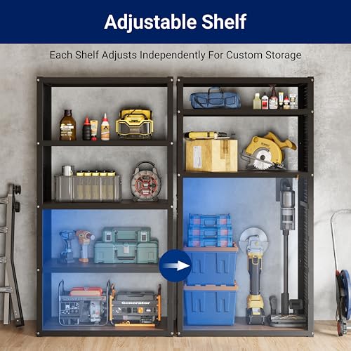 FLEXIMOUNTS Garage Storage Cabinet System, 3-in-1 Modular Metal Tool Cabinet w/ Workbench and Particle Board Shelf Includes Pegboard, 24-Gauge Steel, 129"(L) w/ 2 Doors, Black, FLEXIMOD Series