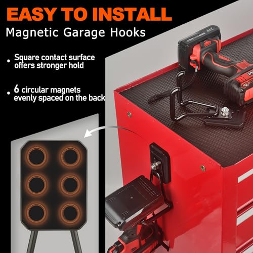 ULIBERMAGNET Heavy Duty Magnetic Hooks,4 Pack Strong Extra Large Magnet Hook for Power Drill,Garden Tools,Hose,Pegboard,Garage,Workshop,Magnetic Storage Utility Hooks for Indoor Outdoor Hanging