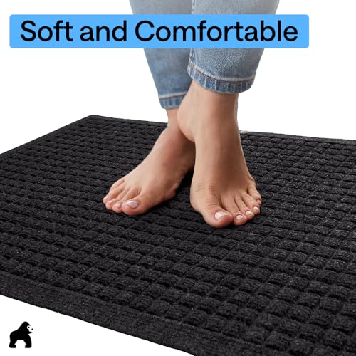 GORILLA GRIP® Ultra Absorbent Front Door Mat Outside Entrance, Traps Dirt and Moisture, HydroABSORB Indoor Outdoor Doormat Holds Up to 1.7 Cups Water, Stain and Fade Resistant Welcome Mat, 29x17 Black