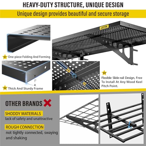 Aecxm 2-Pack 1.64x4ft Adjustable Garage Wall Shelving 560lbs Load Capacity Heavy Duty Wall Mounted Storage Shelf Metal Floating Shelves for Garage(Black)